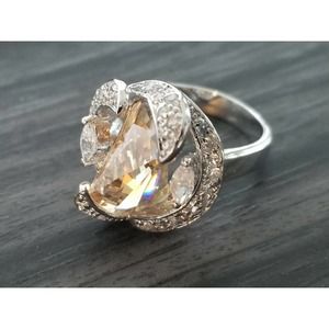 Absolute™ Geometric Champagne & Clear CZ Sterling Silver Ring Size 7